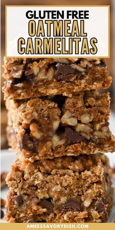 gluten free oatmeal caramelia bars stacked on top of each other