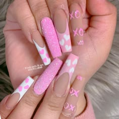 Barbie Long Nails, Long Girly Acrylic Nails Pink, Barbie Gel Nails, Extravagant Pink Nails, Barbie Pink Long Acrylic Nails, Nail Ideas Y2k Long Pink, Barbie Nail, Nail Designs Valentines, Ombre Acrylic Nails