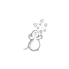 a drawing of a rat blowing hearts on it's nose