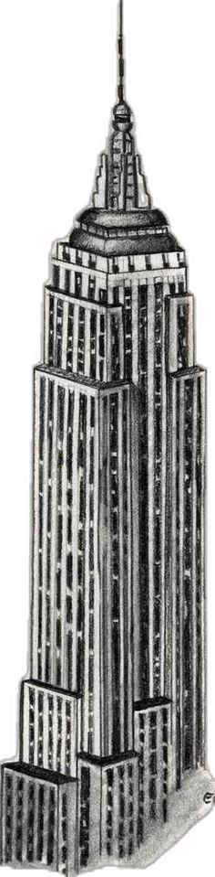 a black and white drawing of the empire building