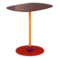 an orange and red table with a purple base on it's top, in front of a white background