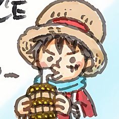 a drawing of a boy wearing a hat and scarf holding a hot dog in his hand