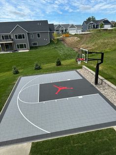 an aerial view of a basketball court in the yard