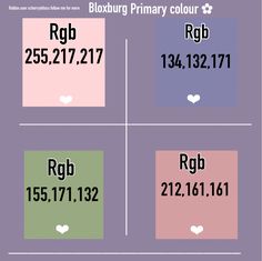 four squares with different numbers on them and the words rgb, rgb, rgb