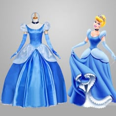 the dress is blue and has white trims on it, with a princess's head