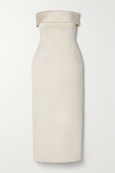 EXCLUSIVE AT NET-A-PORTER. Emilia Wickstead's streamlined 'Keeley' midi dress is ideal for any of the events leading up to your big day, including your shower or rehearsal dinner. It's cut for a close fit from ivory duchesse-satin with front darts and a fold-over strapless neckline. Wear it with statement heels. Minimal Wedding Dress, Chica Cool, Emilia Wickstead, Duchess Satin, Strapless Neckline, Minimal Wedding, Strapless Midi Dress, Satin Pumps, Satin Wedding Dress