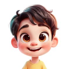 a cartoon boy with big eyes and brown hair