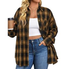 Fantaslook Plus Size Flannel Plaid Shirts for Women Long Sleeve Button Down Shirts Casual Loose Blouses Tops  Womens flannel plaid shirts is designed to flatter and fit, long sleeve, casual lapel collared, button down shirts for women offer a relaxed yet stylish look perfect for any occasion. Womens plus size tops design ensures a comfortable fit, allowing for ease of movement and a laid-back vibe. Made from high-quality flannel, womens blouses are soft and cozy durable, providing you with a go- Plaid Relaxed Fit Blouse For Fall, Plaid Shirts Women, Brown Button-up Flannel Shirt For Everyday, Plaid Shirts For Women, Plus Size Flannel, Brown Button-up Flannel Shirt, Oversized Flannel Button-up Tops, Womens Flannel, Brown Button-up Flannel Shirt With Pockets