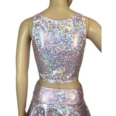 Blush pink shattered glass holographic spandex crop top with plenty of stretch and a ton of shimmer! Wear this crop top to a rave, music festival, running event, crossfit, roller derby, or club. Pink Fitted Crop Top With Sequins, Fitted Pink Crop Top With Sequins, Pink Fitted Crop Top For Club, Pink Rave Top For Party, Metallic Fitted Disco Crop Top, Fitted Disco Crop Top, Summer Disco Metallic Crop Top, Fitted Metallic Shiny Crop Top, Metallic Shiny Fitted Crop Top