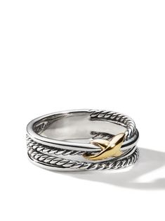 sterling silver/18kt yellow gold signature Cable motif design ring: 6mm To ensure the shine and polish of your David Yurman piece, wash with a little non-bleach, soapy water and wipe clean with a soft cloth. Normal everyday use and external agents may reduce the lustre of gemstones and gold surfaces. To maintain, use specific, non-abrasive products specially meant for cleaning jewellery. David Yurman Cable Ring, David Yurman Ring Women, David Yurman Crossover Ring, David Yurman Ring Stack, David Yurman Rings On Hand, Designer Staples, David Yurman Bracelet Stack, Staple Jewelry, David Yurman Rings