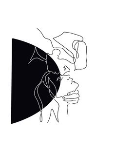 a black and white drawing of two hands touching each other's forehead, with one hand holding the other