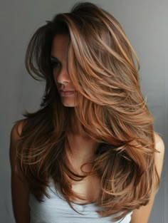 Trending Layered Haircuts for Long Hair in 2024 Waterfall Haircut Long Hair, Auburn Layered Hair, Long Layered Hair Face Framing, Textured Layers Long Hair, Copper Cowgirl, Long Layers Wavy Hair, Layered Wavy Hair, Layered Long Hairstyles, Invisible Layers