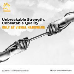 a hand holding a rope with the words unbreakable strength, unbelievable quality only at visual hardware