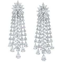 An elegant pair of chandelier earrings, featuring 140 mixed-cut of brilliant round, pear, and marquise shape diamonds weighing 27.01 carats total, set in an intricate and sophisticated drop design. Finely made with 18K white gold. Perfect accessories to elevate any outfit. Roman Malakov is a custom house, specializing in creating anything you can imagine. If you would like to receive a special quote on a custom piece, please message or call us. Fringe Chandelier, Rose Gold Halo Engagement Ring, Pearl Chandelier Earrings, Real Diamond Necklace, Diamond Chandelier Earrings, Diamond Chandelier, Pearl Chandelier, Junior Prom, Marquise Shape Diamond