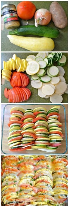 several different types of food are shown in this collage, including cucumbers, tomatoes, and other vegetables