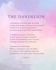 the dandelion poem written in pink and blue watercolors