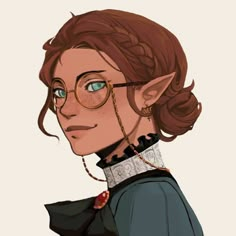 a drawing of a woman with glasses on her head and an elf's earring