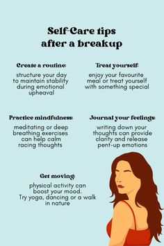 Breakups are hard, but self-care can help you heal. Try these tips: 1️⃣ Spend time with supportive friends, 2️⃣ Allow yourself to feel and process your emotions, 3️⃣ Do things that bring you joy, 4️⃣ Prioritize rest and reflection. 💖 Remember, healing takes time. #BreakupHealing #SelfCareAfterBreakup #SelfLoveJourney #HealingTips #selfcare Healing Takes Time, Allow Yourself To Feel, Life Coaching Business, After A Breakup, Racing Thoughts, Friends 2, Supportive Friends, After Break Up, Breathing Exercises