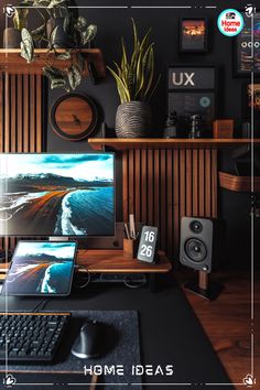 a desktop computer sitting on top of a wooden desk