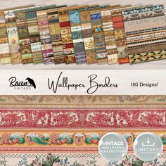 an assortment of wallpaper borders in various colors