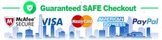 an image of the logo for guardmed safe checkout, which includes various credit cards