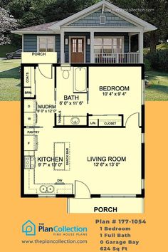 the floor plan for a small house with two bedroom and living room, including an attached bathroom