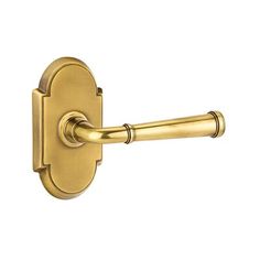 an antique brass door handle on a white background