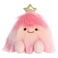 a pink and gold stuffed animal with a crown on top of it's head