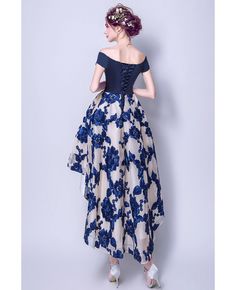 Buy Gorgeous Blue Off Shoulder High Low Party Dress With Flowers Embroidery at wholesale price online. Free shipping and pro custom service since 2009. Prom Dress Off The Shoulder, High Low Party Dresses, High Low Cocktail Dress, Prom Dresses Off The Shoulder, High Low Prom Dress, Dress With Flowers, High Low Prom Dresses, Semi Formal Dress, Flowers Embroidery