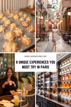 a collage of photos with the words 8 unique experiences you must try in paris