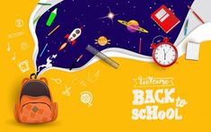 the back to school poster is shown with various items