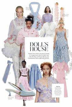 an advertisement for dolce's house featuring models in pastel dresses and high heels