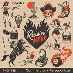 an old school tattoo sticker sheet with various tattoos