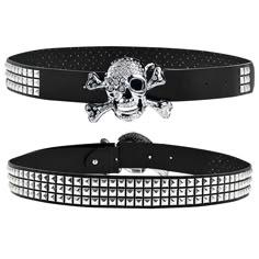 PRICES MAY VARY. Unique Design:The belt is decorated with gorgeous rhinestone skulls and metal rivets, exuding a strong punk and gothic atmosphere, attracting attention High-quality material:Made of high-quality leather, durable and comfortable to wear. The rhinestone inlay is exquisitely crafted and dazzling Size: Length: 112.5 CM / 44.3 IN, Adjustable Range: 79 CM / 31.1 IN - 93 CM / 36.6 IN , Width: 3.8 CM / 1.5 IN, Weight: 177 g Multi-purpose: Suitable for daily wear, music festivals, partie Bb Belts, Goth Belt, Punk Belt, Rhinestone Skull, Emo Style, Y2k Accessories, Belts For Men, Y2k Jewelry, Stud Style