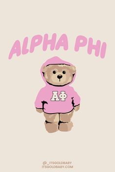 a teddy bear wearing a pink shirt and hoodie with the words,'aloha phi'on it