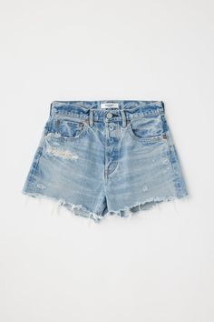 Moussy Ridgemere Shorts - Light Blue Hot Iron, High Rise Denim Shorts, High Rise Denim, Dress First, Skirt Top, Cowhide Leather, Stretch Denim, Made In Japan, 6 Inches