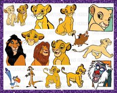 the lion king character sheet for children's room or playroom, with pictures of various