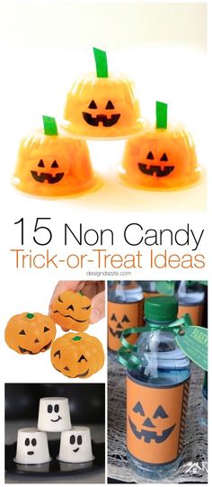 pumpkins and jack - o'- lanterns are featured with text that reads, 15 non candy trick - or - treat ideas