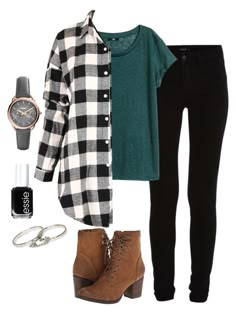 "Companion" by deliag ❤ liked on Polyvore featuring VILA, H&M, Madden Girl, Essie, FOSSIL, women's clothing, women's fashion, women, female and woman Look Formal, Black And White Plaid, Outfit Combinations, Clothing Hacks, Fashion Mistakes, Fall Fashion Outfits, Business Casual Outfits, White Plaid