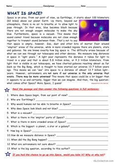 an image of space and planets worksheet for grade 1 students to practice their reading skills