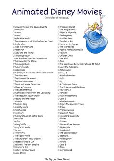 an animated disney movie list for kids