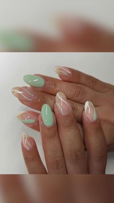 Paznokcie Hello Kitty, Mint Green Nails, Mint Nails, Unghie Sfumate, Nagel Tips, Almond Nails Designs