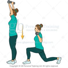 a woman doing squat exercises with dumbbells in front of her head and shoulders