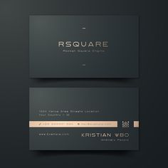 two black and gold business cards on a dark background with the words square in gold