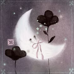 an artistic painting of flowers on the moon