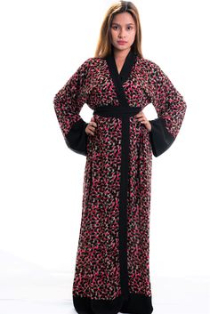 cotton long petite robes Chic Black V-neck Kimono, Black Summer Loungewear Robe, Black Open Front Robe For Loungewear, Black Printed Kimono With Kimono Sleeves, Black Wrap Kimono For Spring, Beach Black Printed Kimono, Black V-neck Kaftan For Loungewear, Elegant Black Printed Kaftan, Elegant Black Summer Robe