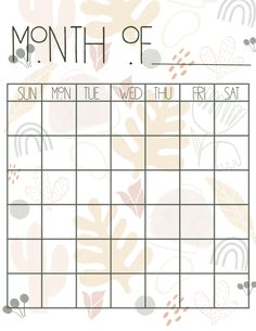 a printable calendar for the month of march with leaves and flowers on it,