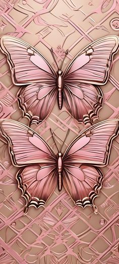 two pink butterflies with intricate designs on the wings and back, against a beige background