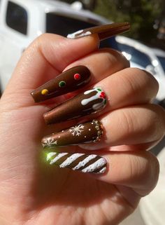 Gingerbread House Nail Designs, Pretty Thanksgiving Nails, Thank Giving Nails Design, Fall Nail Designs Plaid, Fall Glam Nails, Home Alone Nails, Hot Cocoa Nails, Harry Potter Christmas Nails, Holiday Nails Inspiration