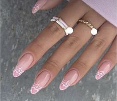 French Themed Nails, Nail Art Spiderweb, Halloween French Tip Nails Almond, Nail Themes Ideas Art Designs, Halloween Nails With Pink, Spiderweb Nails Almond, Pink And White Halloween Nails, Pink Halloween Nails Almond, Pink Theme Nails